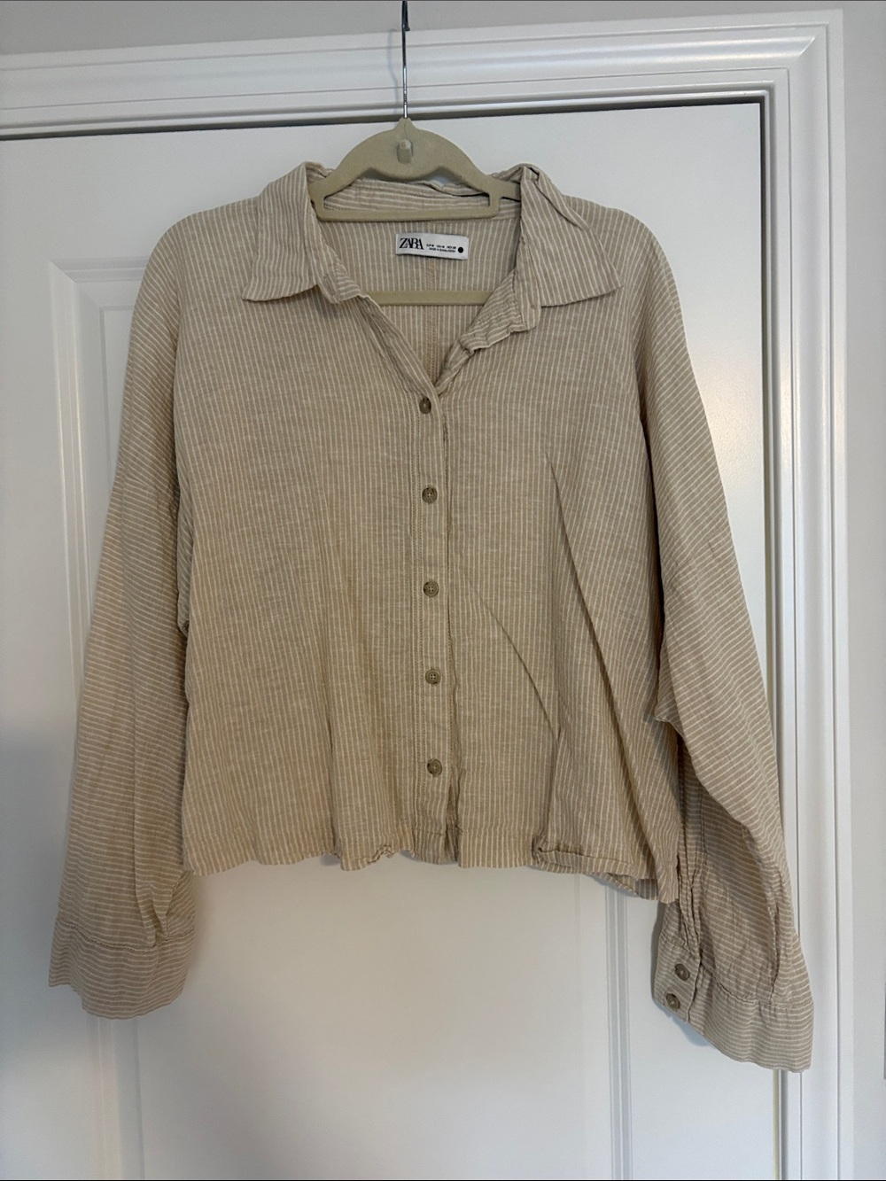Zara Light Beige Striped Button-Front Shirt